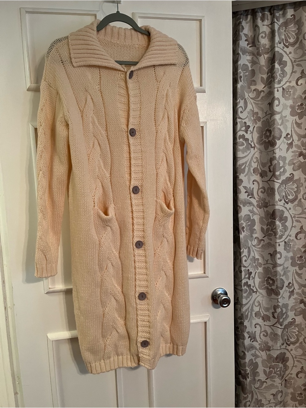 Cream Cable Knit Button-Up Long Cardigan Sweater